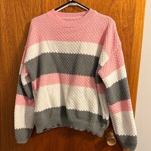 SHEIN Pink, Gray, and White Textured Sweater